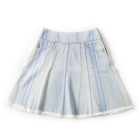 Authentic CHANEL RUNWAY CC Vintage Denim Striped Mini Skirt Light Blue Y2K  34 - Picture 1 of 11